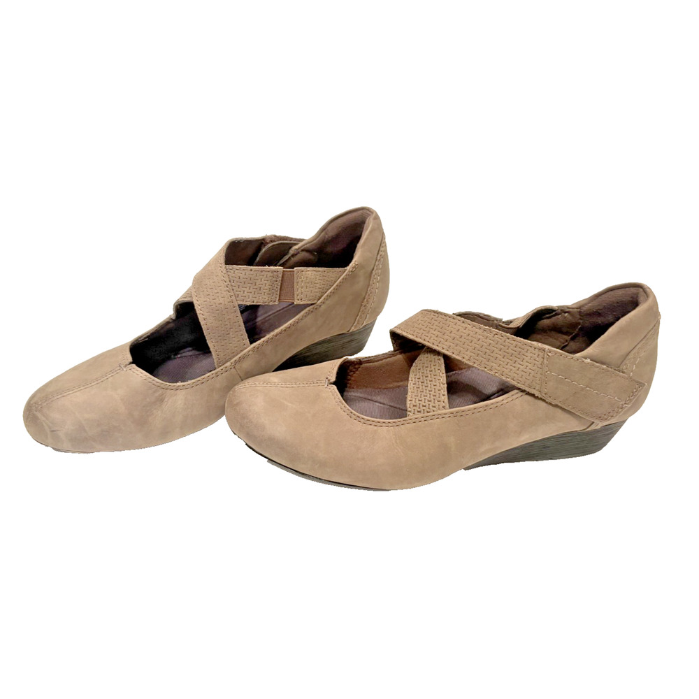 Rockport Shoes Womens 8.5 M Criss Cross Mary Jane Brown Leather Wedge CG8883